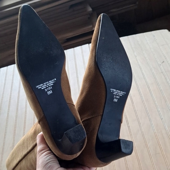 Chadwicks Vintage Suede Leather Knee-High Block Heel Camel Zip Short Heel Boots - Picture 8 of 16